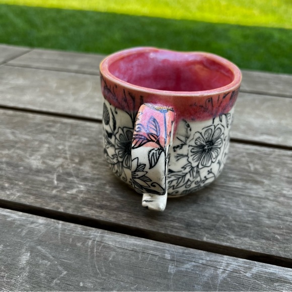 Studio Pottery Floral Pink Dipped Glazed Mini Pitcher Artist Signed - Picture 4 of 9